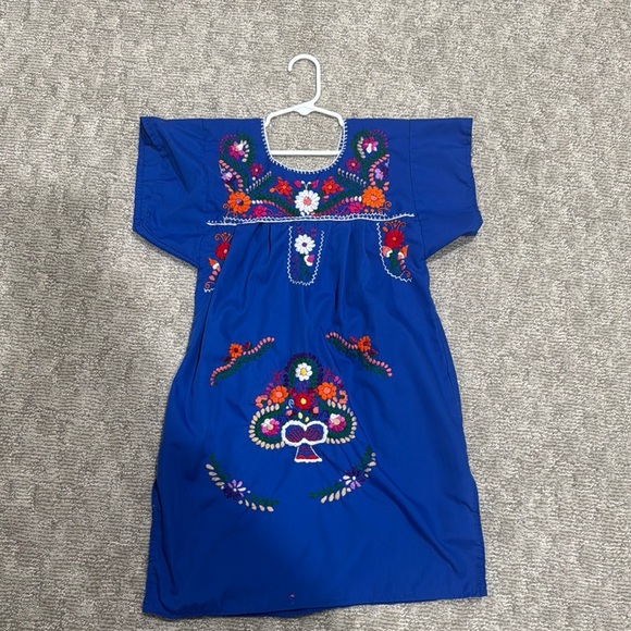 Embroidered Blue Dress with Floral Design - Picture 1 of 3
